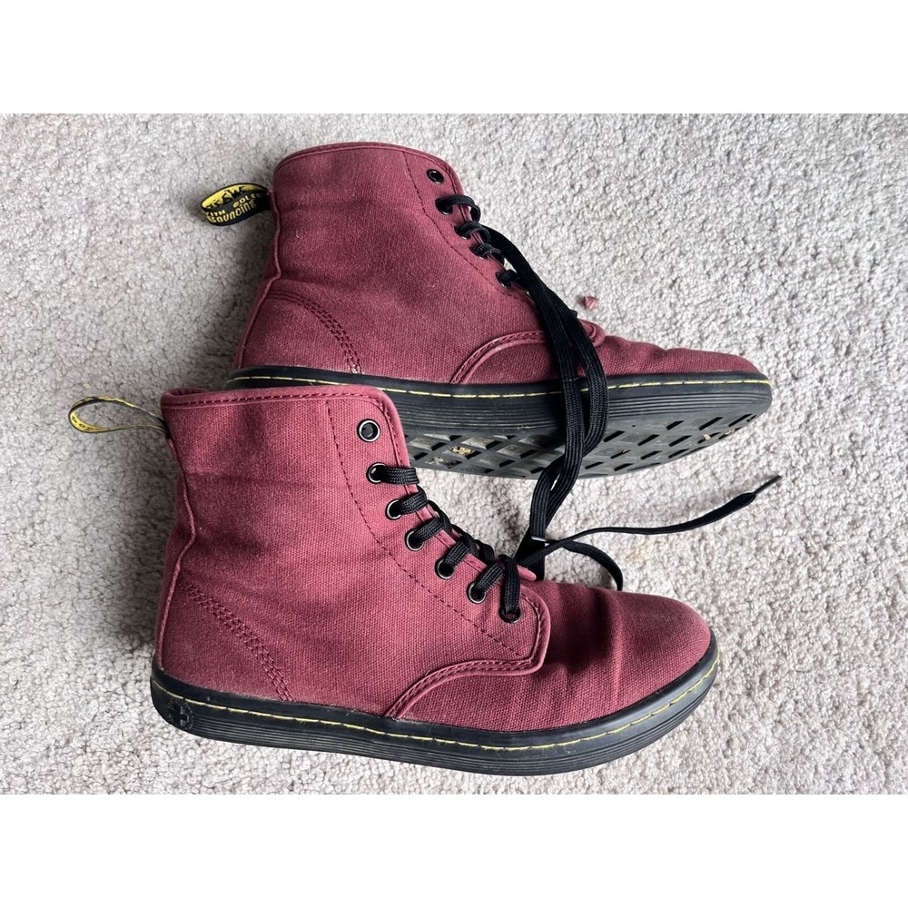 Dr. Martens Shoreditch Cherry Red Canvas Boots Womens 8 Academia Steampunk